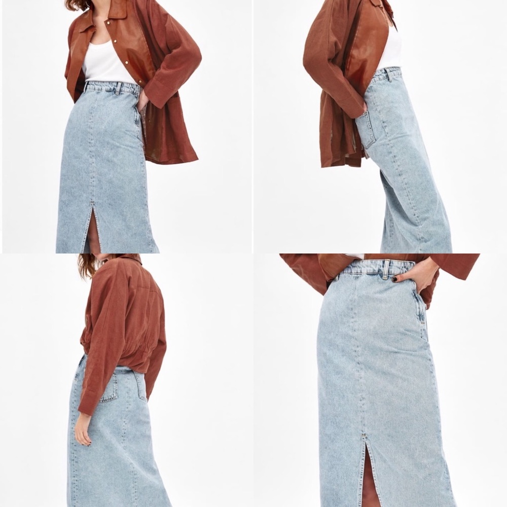 Zara Denim Midi Skirt with Uneven Hem